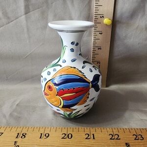 Vintage Keramic Handpainted Vase Fish Decor Flawless Shape